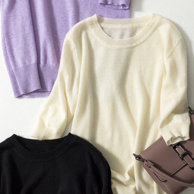 Women's Fine-spun Cashmere Crew Neck Short Sleeve Knit 1901