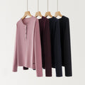 Women's Fine-spun Pure Cashmere Crew Neck Half-placket Button Commuter Sweater