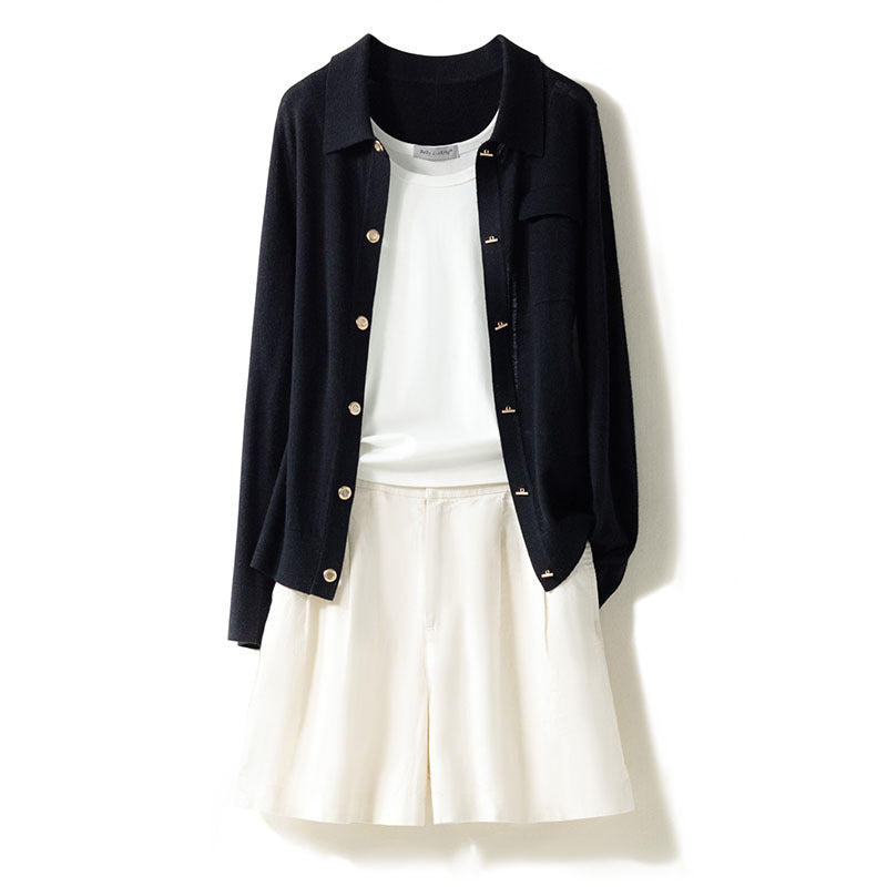 Women's Pure Cashmere Fine-Knit Tie-Pocket Cardigan 5