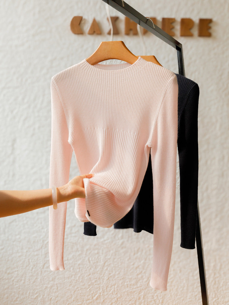 Women's Worsted Pure Cashmere Mock-Neck Slim Sweater 3