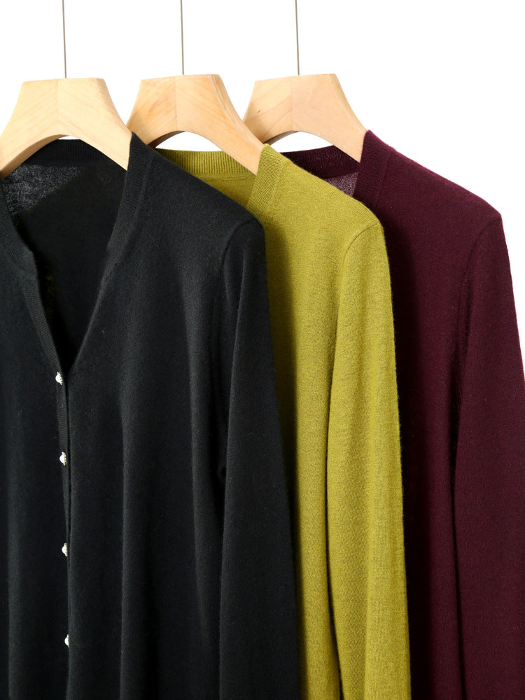 Women's Worsted Pure Cashmere V-Cardigan 2