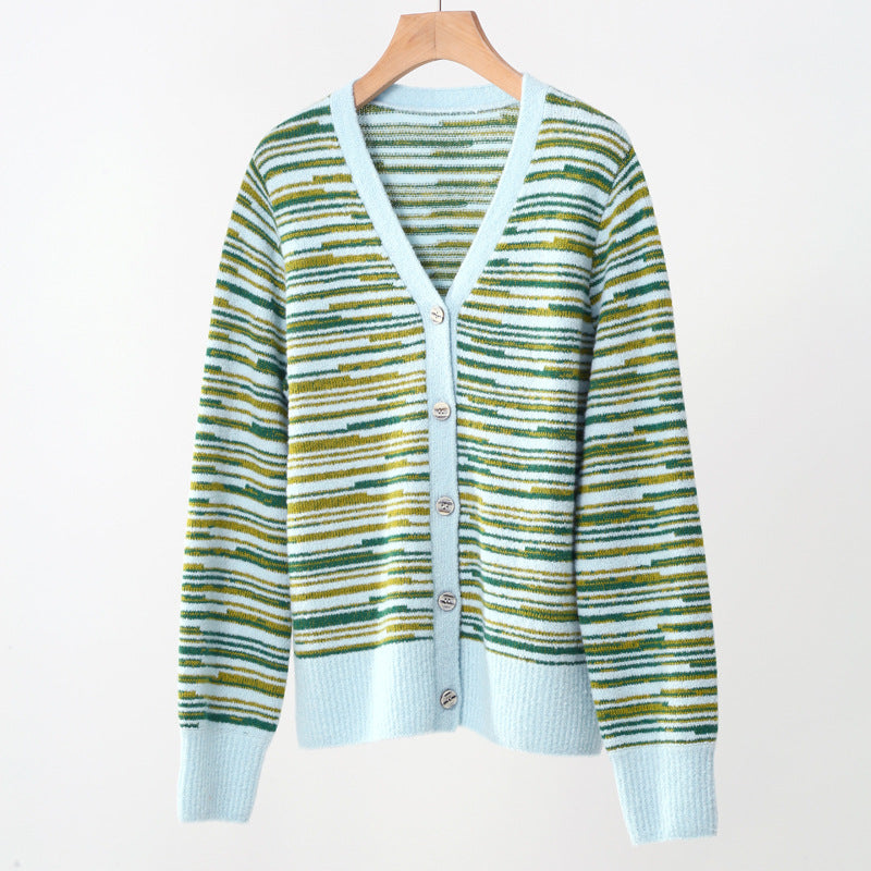 Women's Pure Cashmere Cardigan With Textured Boucle Colorblock Design