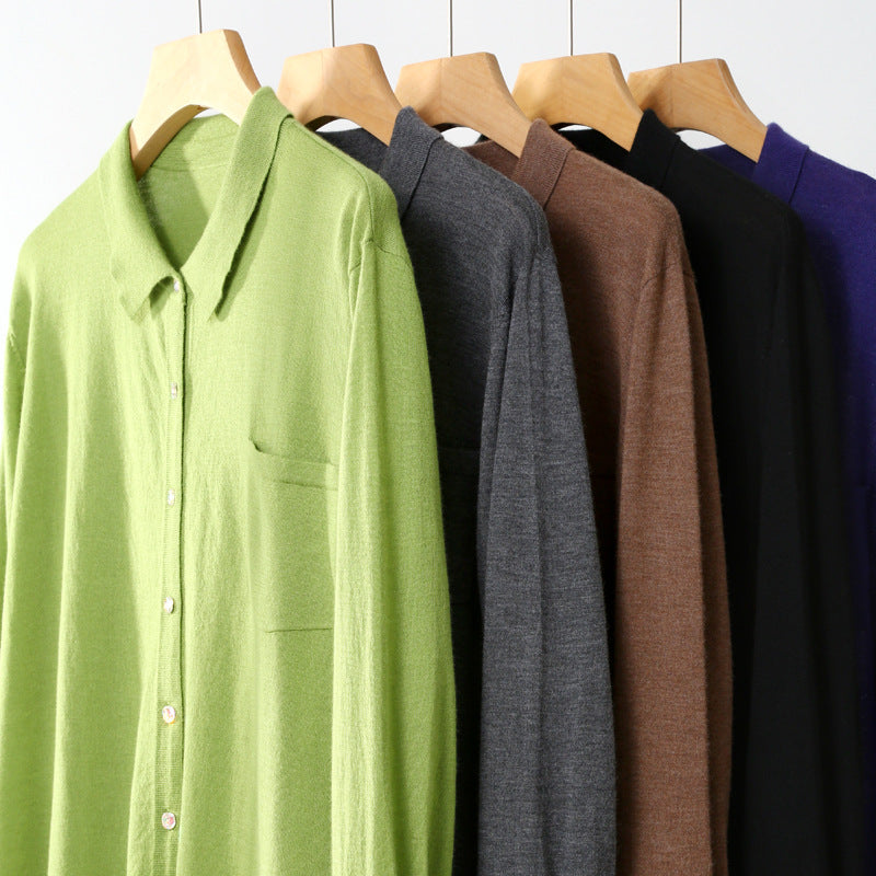 Women's 60-count Fine-spun Pure Cashmere Straight Shirt-style Sweater