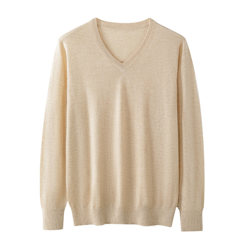 Men's Fine-spun Pure Cashmere V-neck Pullover Business Sweater