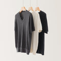 Spring Summer Autumn Women's Pure Cashmere 60-count Fine-spun V-neck Short Sleeve Top