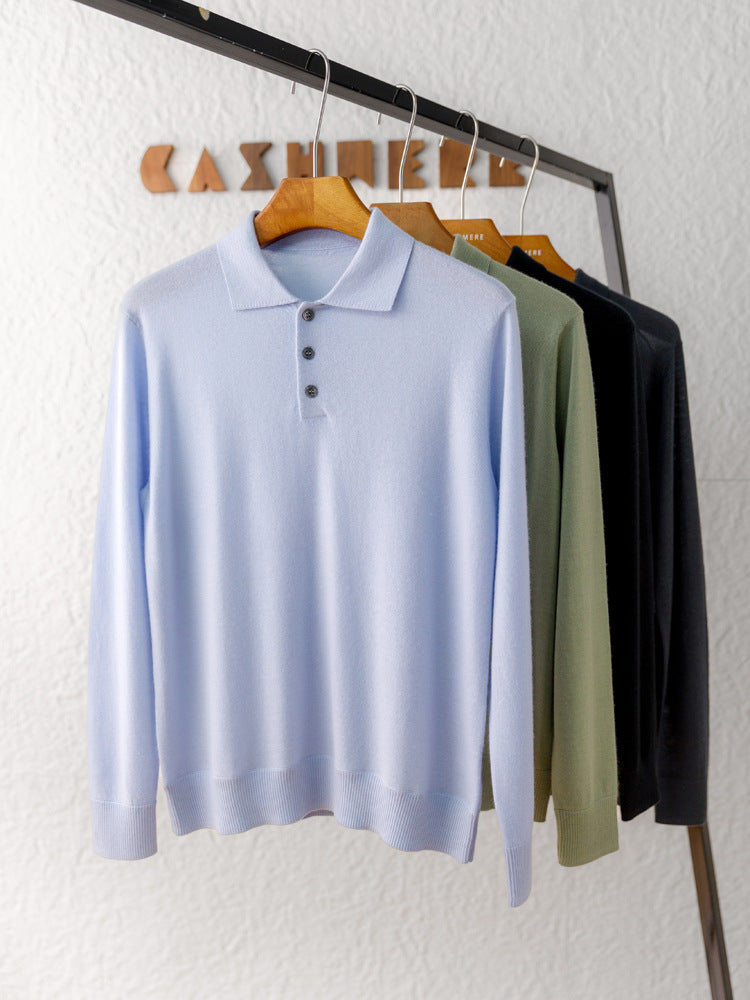 Men's Worsted Pure Cashmere Polo Collar Sweater 4