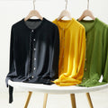 Spring Autumn New Women's Thin Pure Cashmere Fine-spun Crew Neck White-edge Knit Cardigan