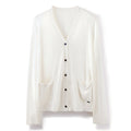 Spring Autumn Women's Fine-spun 60-count Thin Pocket Long-sleeve V-neck Button Knit Cardigan