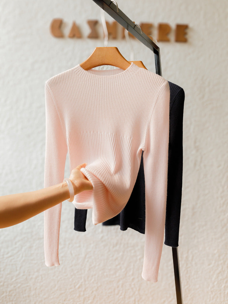 Women's Worsted Pure Cashmere Mock-Neck Slim Sweater 4