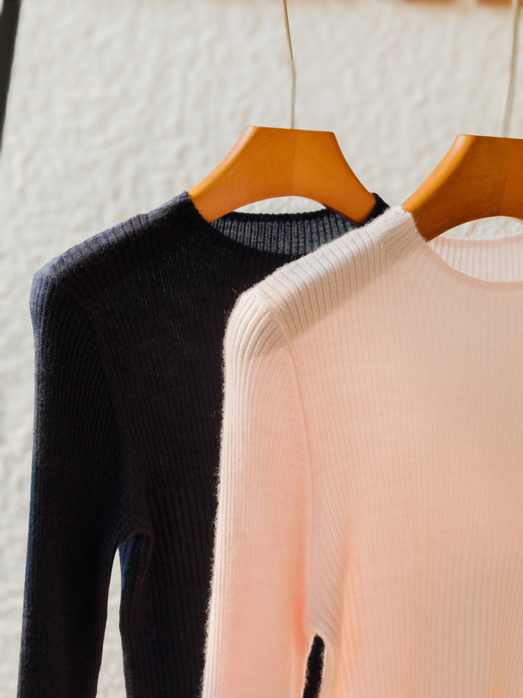 Women's Worsted Pure Cashmere Mock-Neck Slim Sweater 2