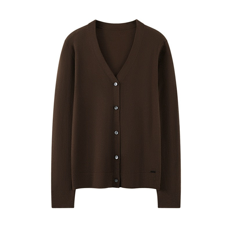 Women's Fine-spun Pure Cashmere Layered V-neck Cardigan And Semi-high Neck Set