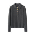 Women's 60-count Fine-spun Pure Cashmere Polo Collar Thick Fitted Sweater