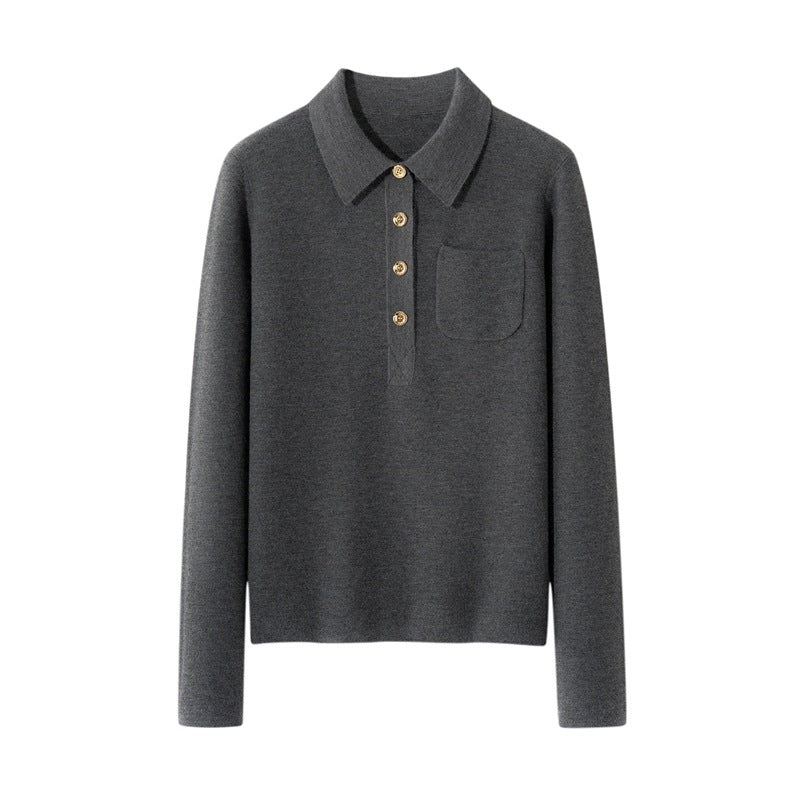 Women's 60-count Fine-spun Pure Cashmere Polo Collar Thick Fitted Sweater