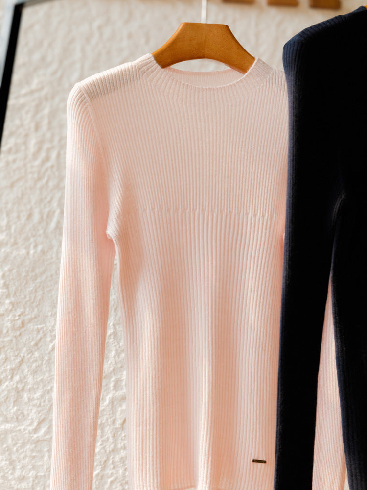 Women's Worsted Pure Cashmere Mock-Neck Slim Sweater