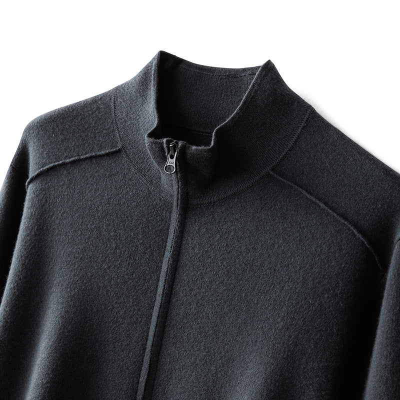 Men's Autumn Winter Fine-spun Pure Cashmere Thick Zip Cardigan