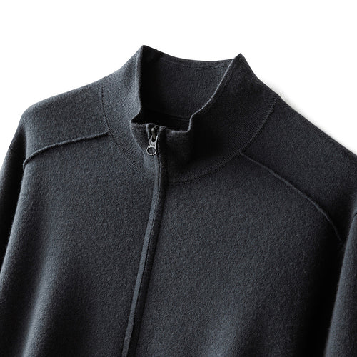 Men's Autumn Winter Fine-spun Pure Cashmere Thick Zip Cardigan