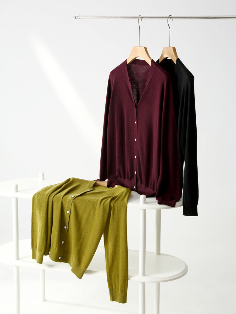 Women's Worsted Pure Cashmere V-Cardigan 4