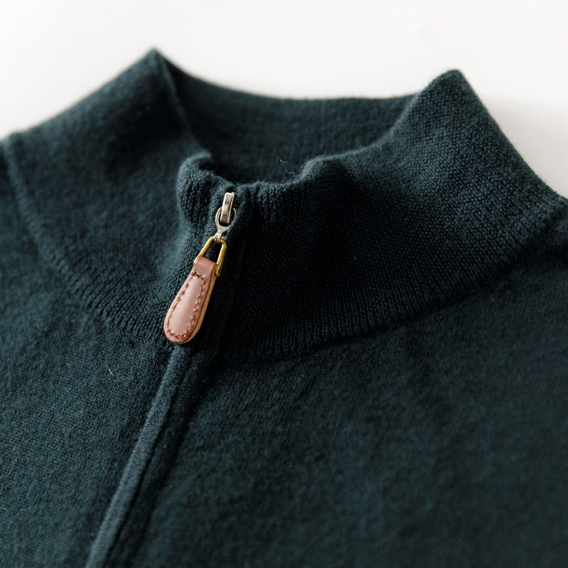 Men's Fine-spun Pure Cashmere Semi-high Neck Zip Knit Cardigan