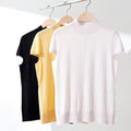 Spring Summer Women's Thin Pure Cashmere 60-count Fine-spun Semi-high Neck Short Sleeve