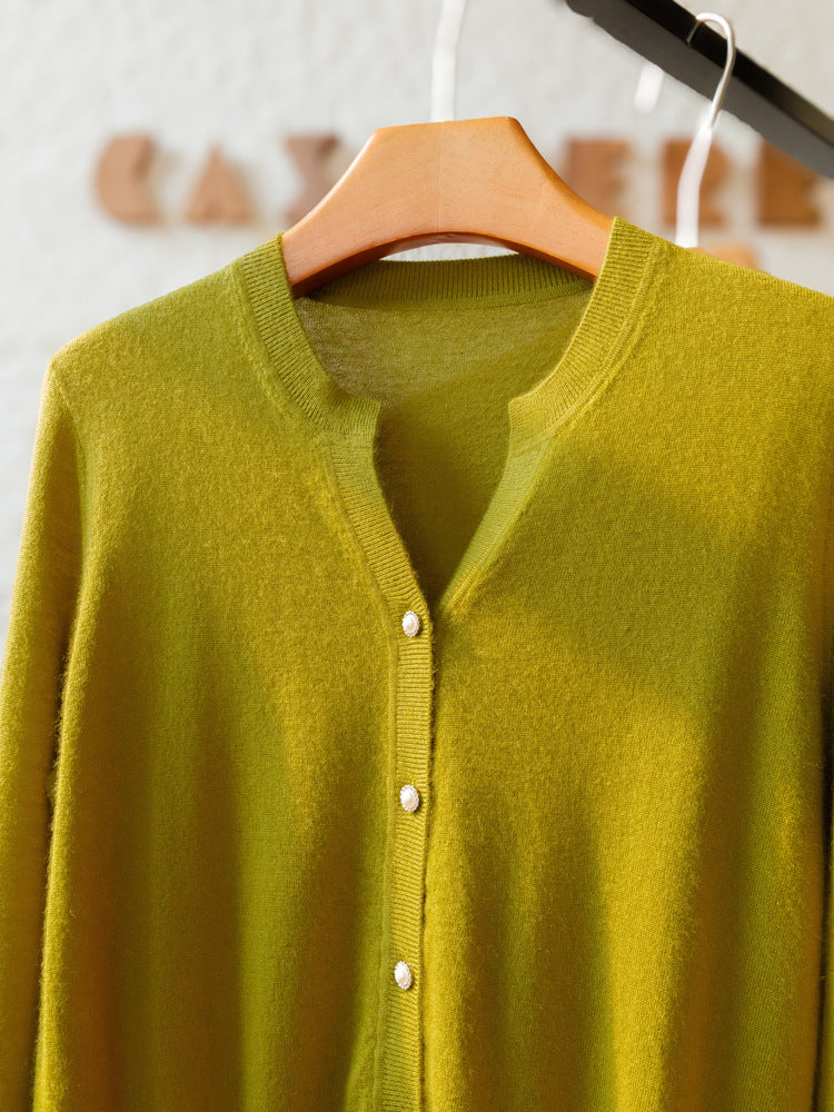 Women's Worsted Pure Cashmere V-Cardigan