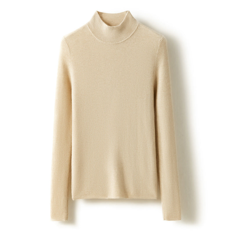 Women's Fine-spun 48-count Pure Cashmere Semi-high Neck Fitted Sweater - Natural Cashmere / Camel