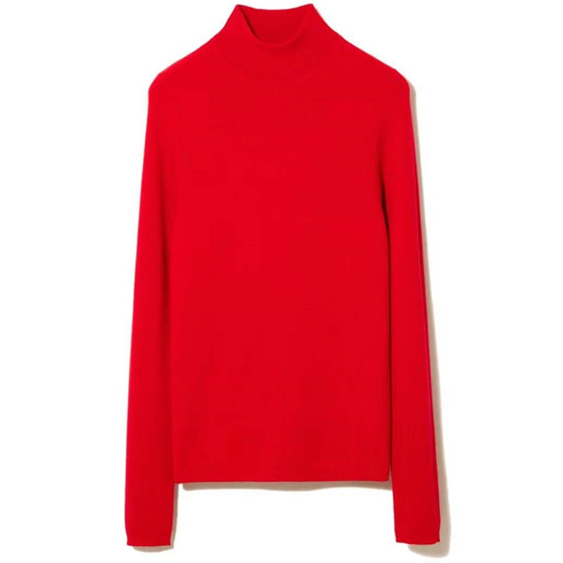 Women's Fine-spun 48-count Pure Cashmere Semi-high Neck Fitted Sweater - Red
