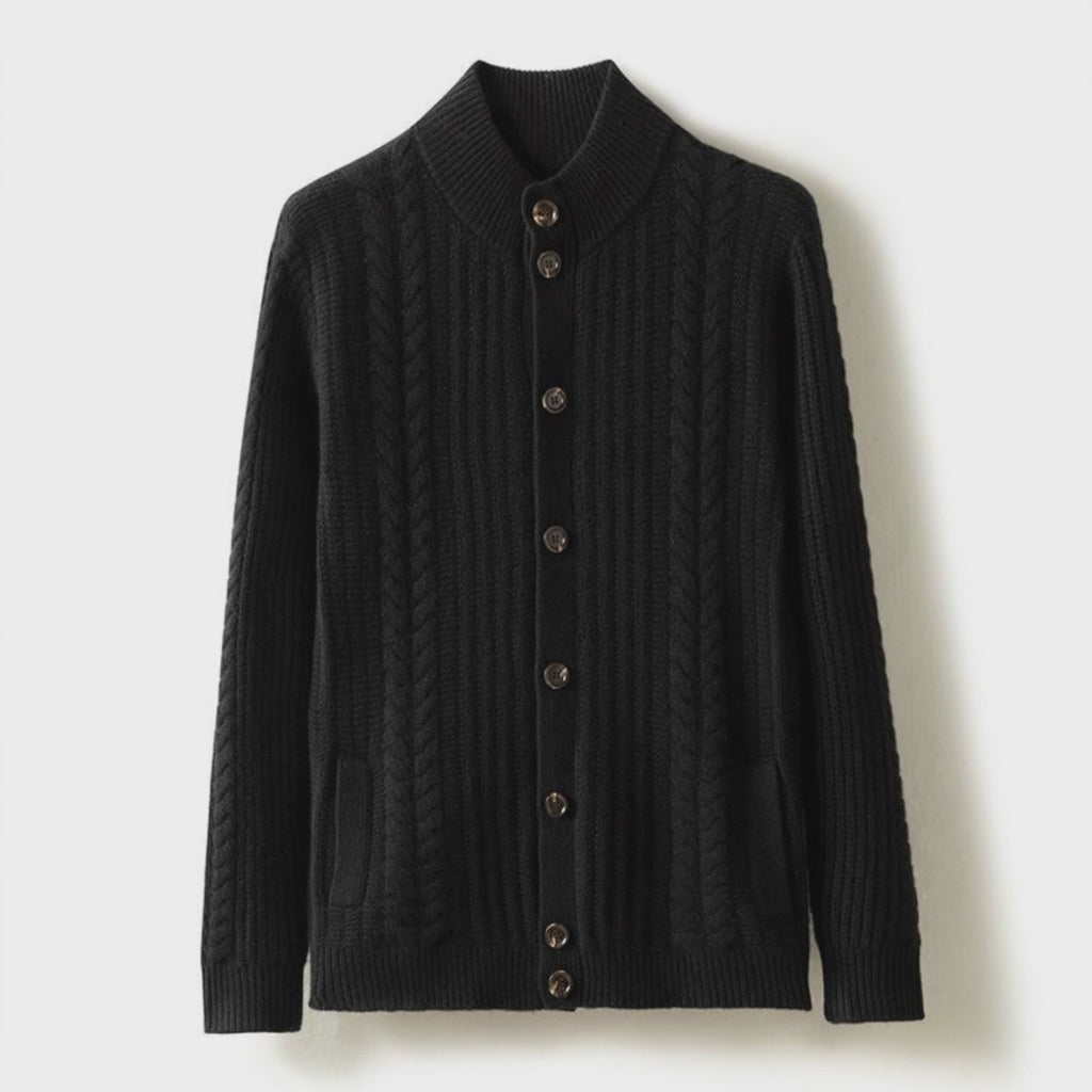 Autumn Winter Men's Pure Cashmere High Neck Thick Warm Cardigan floating 360 video