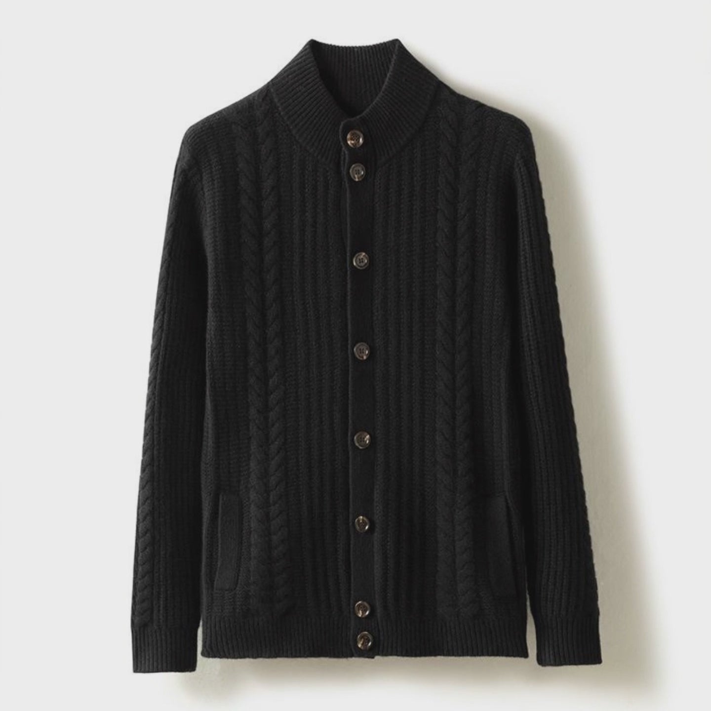 Autumn Winter Men's Pure Cashmere High Neck Thick Warm Cardigan floating 360 video