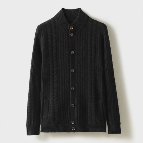 Autumn Winter Men's Pure Cashmere High Neck Thick Warm Cardigan floating 360 video
