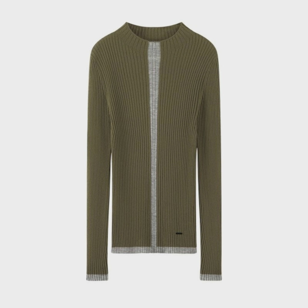 Women's Fine-spun Pure Cashmere Ribbed Semi-high Neck Contrast Base Sweater floating 360 video